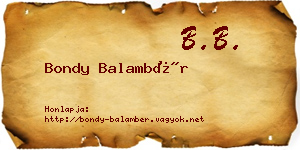 Bondy Balambér névjegykártya